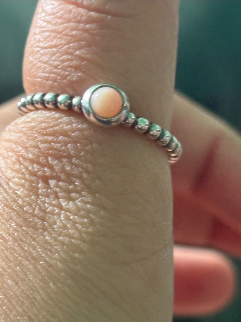 Pandora Silver Beaded Ring with Peach Cabochon